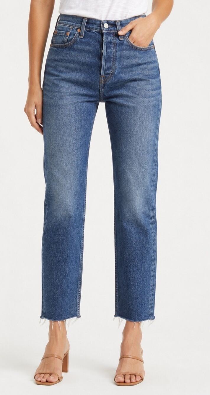 Levis 501 White Oak Cone Denim Jeans Womens 28 High Rise Raw Hem Button Fly